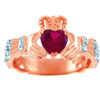 Rose Gold 0.4 Ct. Diamond Band Claddagh Ring With 1.10 Ct. Ruby Center Stone
