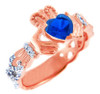 Rose Gold 0.4 Ct Diamond Band Claddagh Ring With 1.10 Ct Genuine Blue Sapphire