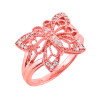10K Rose Gold Diamond Filigree Butterfly Ring