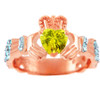 Rose Gold Diamond Claddagh Ring With 0.4 Ct  Citrine