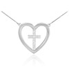 Sterling Silver Open Heart CZ Cross Necklace