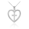 Sterling Silver Open Heart CZ Cross Pendant Necklace