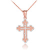 Two-Tone Rose Gold Eastern Orthodox Cross Charm Pendant Necklace