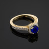 Blue Sapphire Gold Halo Diamond Pave Engagement Ring