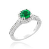 White Gold Halo Pave Diamond Emerald Engagement Ring