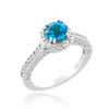 Aquamarine Solitaire Halo Diamond Pave White Gold Engagement Ring