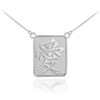 14K White Gold Chinese Love Symbol Square Medallion Necklace