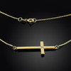 14K Solid Gold Sideways Diamond Cross Necklace