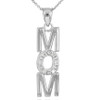14K White Gold MOM Diamond Studded Vertical Pendant Necklace