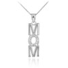 14K White Gold MOM Diamond Studded Vertical Pendant Necklace