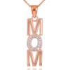 14K Rose Gold MOM Diamond Studded Vertical Pendant Necklace