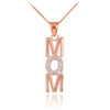 14K Rose Gold MOM Diamond Studded Vertical Pendant Necklace