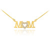 14K Gold MOM Diamond Studded Heart Horizontal Necklace