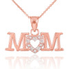 14K Rose Gold MOM Diamond Studded Heart Pendant Necklace