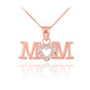 14K Rose Gold MOM Diamond Studded Heart Pendant Necklace