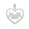 14K White Gold Diamond Pave Heart "MOM" Pendant Necklace