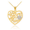 14K Gold Diamond Pave Heart "Love You Mom" Pendant Necklace