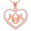 14K Rose Gold Diamond Studded "Mom" Heart Pendant Necklace