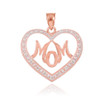 14K Rose Gold Diamond Studded "Mom" Heart Pendant Necklace
