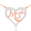 14K Two-Tone Rose Gold Diamond Studded "Mom" Heart Necklace