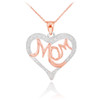14K Two-Tone Rose Gold Diamond Studded "Mom" Heart Pendant Necklace