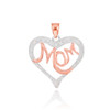 14K Two-Tone Rose Gold Diamond Studded "Mom" Heart Pendant Necklace