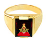 Freemason Red Stone Square & Compass Gold Masonic Mens Ring