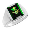 Freemason Green CZ Square & Compass Silver Masonic Mens Ring