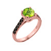Rose Gold Peridot and Black Diamond Solitaire Engagement Ring