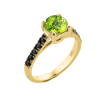 Yellow Gold Peridot and Black Diamond Solitaire Engagement Ring