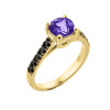 Yellow Gold Amethyst and Black Diamond Solitaire Engagement Ring
