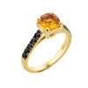 Yellow Gold Citrine and Black Diamond Solitaire Engagement Ring