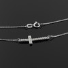 14K White Gold Sideways Curved CZ Cute Cross Necklace