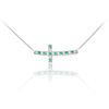 14K White Gold Cute Sideways Curved Cross Green and Clear CZ Necklace