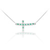 14k White Gold Diamond and Emerald Sideways Curved Cross Necklace