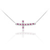 14K White Gold Cute Sideways Curved Cross Red and Clear CZ Necklace
