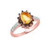 14k Rose Gold Citrine and Diamond Ladies Ring
