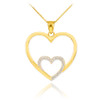 Gold Double Heart Pendant Necklace with Diamonds