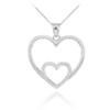 White Gold Double Heart Pendant Necklace with Diamonds