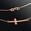 14K Rose Gold Sideways Small Curved Diamond Cross Pendant Necklace