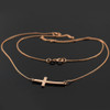 14K Solid Rose Gold Sideways Curved Cute Cross Necklace
