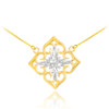 14k Two-Tone Gold Diamond Cut Flower Necklace