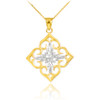 14k Two-Tone Gold Diamond Cut Flower Pendant Necklace