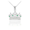 White Gold Emerald Crown Necklace with Diamonds