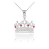 White Gold Ruby Crown Pendant Necklace with Diamonds