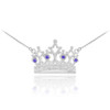 14k White Gold Sapphire Crown Necklace with Diamonds