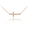 14K Rose Gold Sideways Diamond Cute Curved Cross Necklace