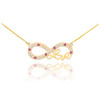 14k Gold Ruby Infinity "Love" Script Necklace with Diamonds