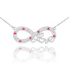14k White Gold Ruby Infinity "Love" Script Necklace with Diamonds