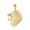 Tri-Tone Gold Lion Clear and Red CZ Pendant